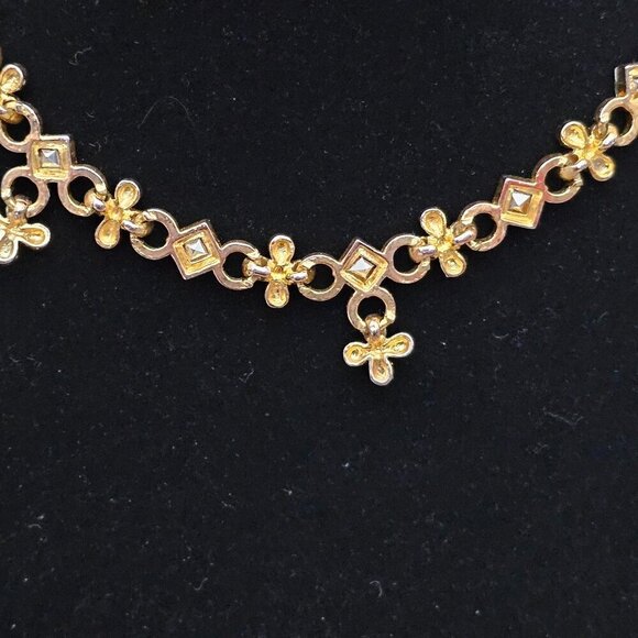 Vintage Gold Tone Floral Citrine Prasiolite Retro Link Necklace - Picture 6 of 7
